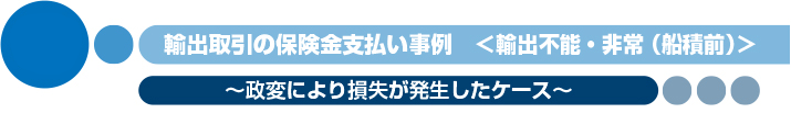 輸出取引の保険金支払い事例　＜輸出不能・非常(船積前)＞　〜政変により損失が発生したケース〜